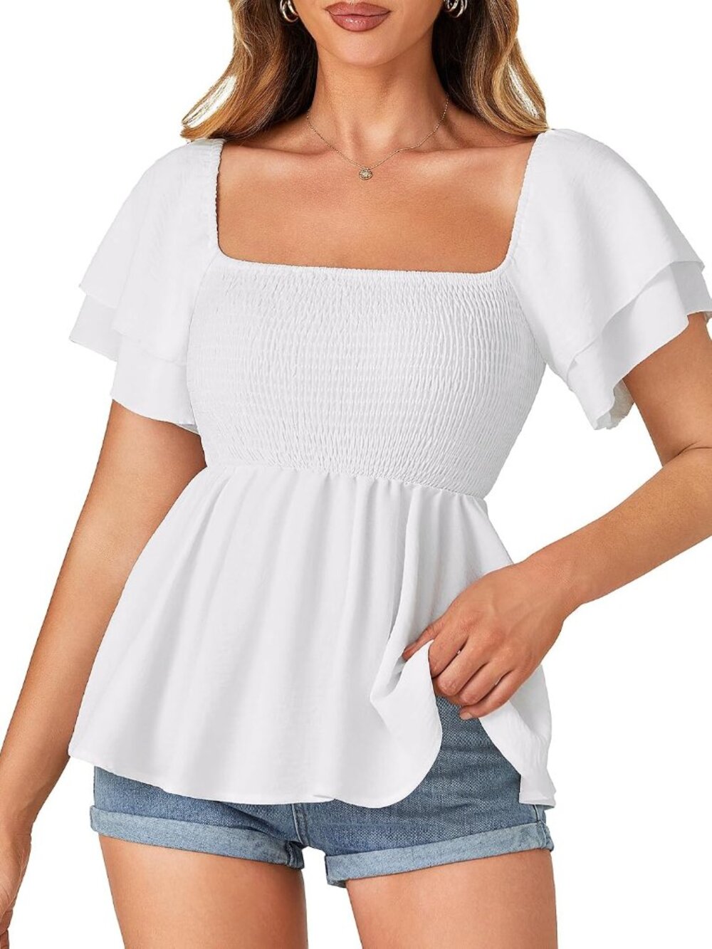 Women's Square Neck Casual Peplum Top